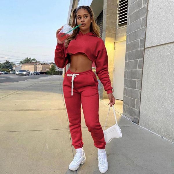 

women's two piece pants fall pink sweatsuits for women hoodie sweatshirt crop joggers sweatpants set casual tracksuits wholesal, White
