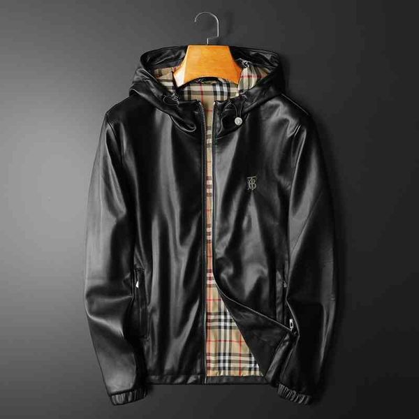 

autumn 2021 hooded leather men's youth fashion et, Black