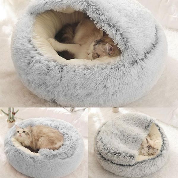 

cat beds & furniture round winter warm dome pet house 2 in 1 bed foldable small dogs cats nest soft long plush sleeping supplies