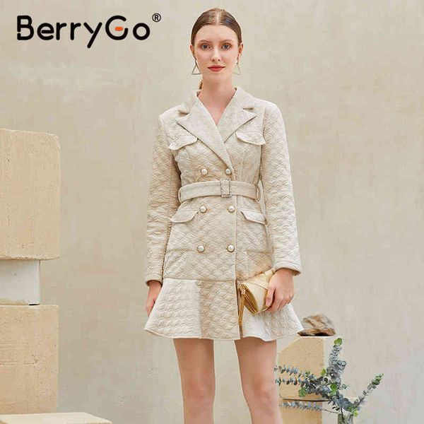 

berrygo elegant ruffle pattern a-line women dress v-neck pearl button belt bottom winter high street autumn short 210513, Black;gray