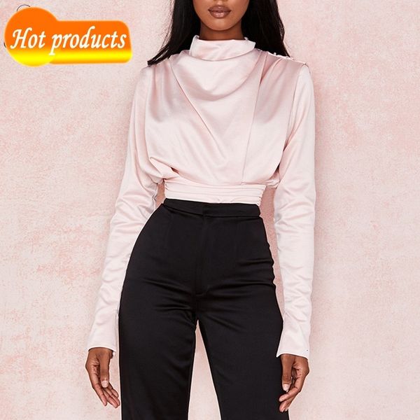 

women's jumpsuits & rompers you women's comp satin bodysuit back-sleeves long turtleneck high design celebrity party zpoy, Black;white