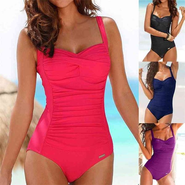 Plus Size Swimsuit Mulheres Red Slimming Swimwear Sexy Clássico Natação Terno Momokini Verão Banheira 210630