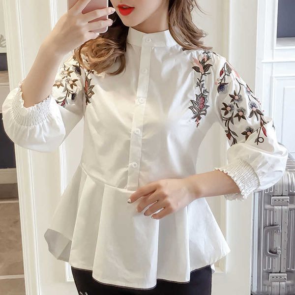 

womens and blouses autumn lace patchwork ladies vintage lantern long sleeve blouse woman clothes 210601, White