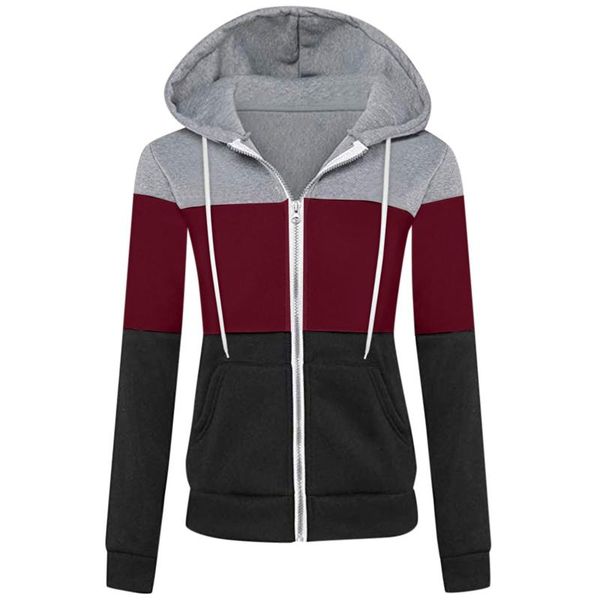 

women's hoodies & sweatshirts blouses women sweatshirtwomen sport long sleeve color contrast patchwork zipper hooded pocket jacket top, Black