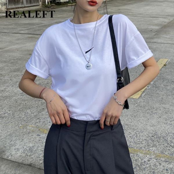 

women's t-shirt realeft summer cotton white women t-shirts print bottoming o-neck casual minimalism short sleeve female shirts 2021