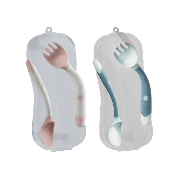 

cups, dishes & utensils 2 sets child eating training fork spoon bendable baby tableware (boxed)