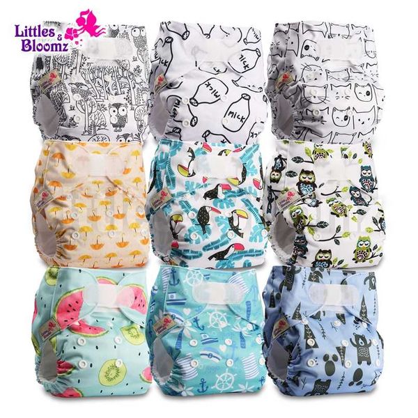 

[littles&bloomz]9pcs/set standard hook-loop reusable washable real cloth nappy diaper,9 nappies/diapers and 0 inserts in one set 211028