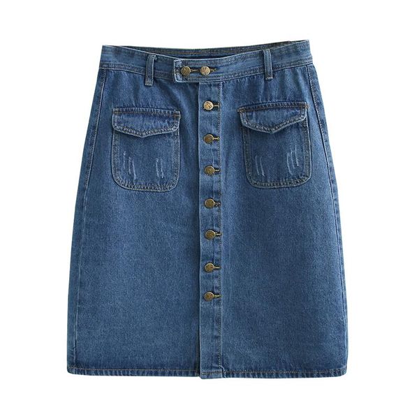

skirts plus size ladies denim skirt retro high waist bag hip mid-length button pocket 2021 solid color wild l122, Black