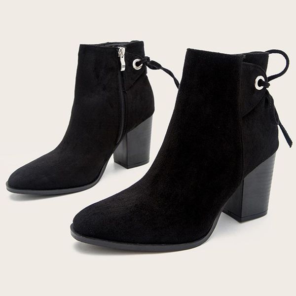 

boots ladies leopard print short thick heel bow autumn winter 2021, Black