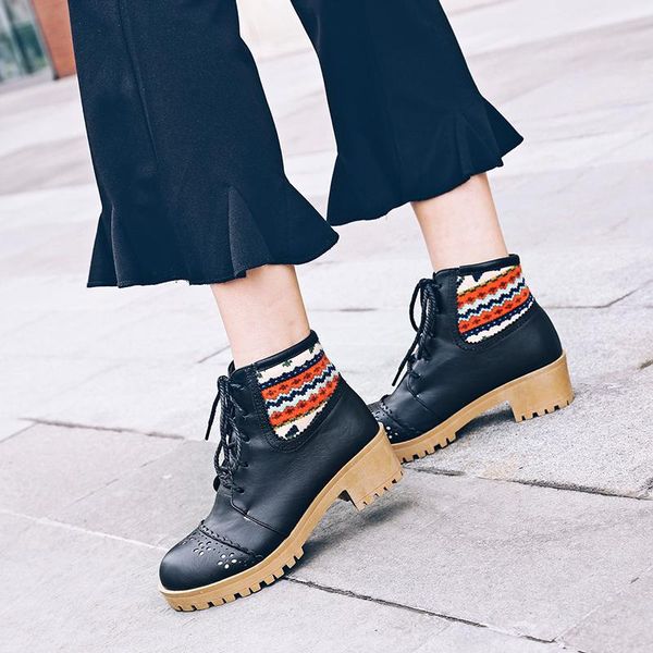 

boots 2021 spring and autumn england retro thick heel round head bottom high casual women, Black