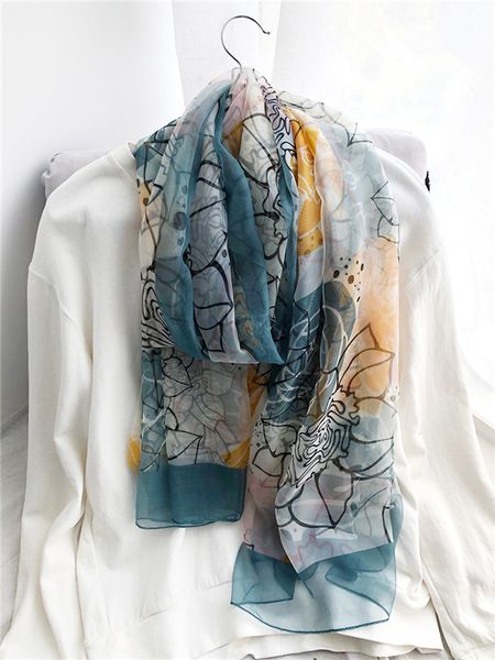 

ice silk scarves women 2021 summer flower print sunscreen scarf decorative gauze beach shading wholesale, Blue;gray