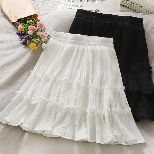 

skirts 2021 summer wood ear pleated women prairie skirt, Black