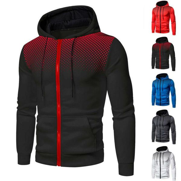 

men's hoodies & sweatshirts men long sleeve zipper up sweatshirt casual slim fit sport hooded printed fashion autumn daily wear man&#03, Black