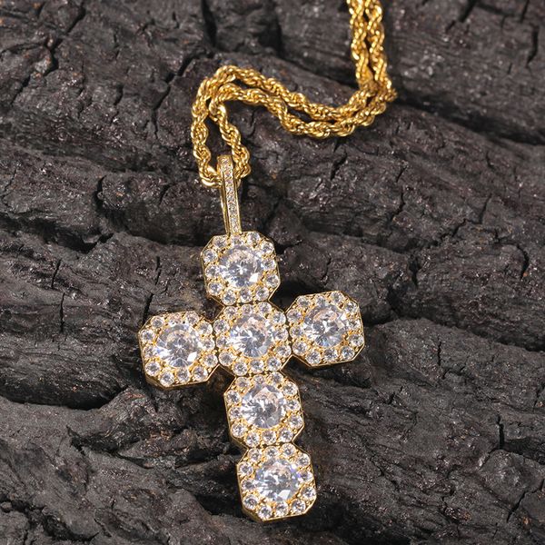 

iced out cz cross pendant gold necklaces fashion mens hip hop jewelry, Silver