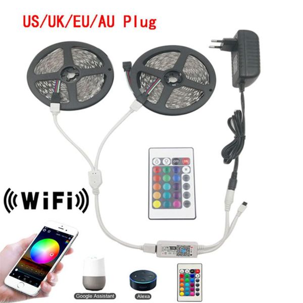 

strips dc12v wifi led strip light 5/10m rgb waterproof smd 2835 300/600leds string flexible ribbon remote contoller + adapter