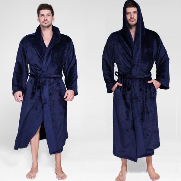 

men's sleepwear winter men hooded robe warm thick casual bathrobe gown coral fleece nightwear lovers kimono homewear oversize 3xl, Black;brown