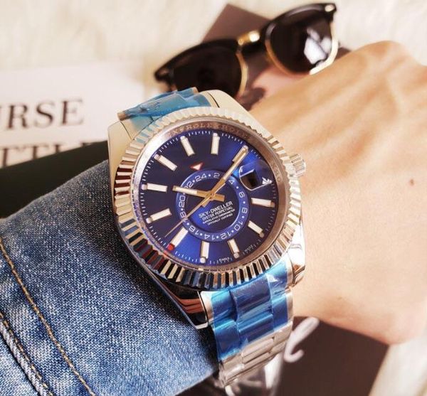 

sky deluxe men watches automatic mechanical fashion business stainless steel gold 2813 movement luminous waterproof watch, Slivery;brown