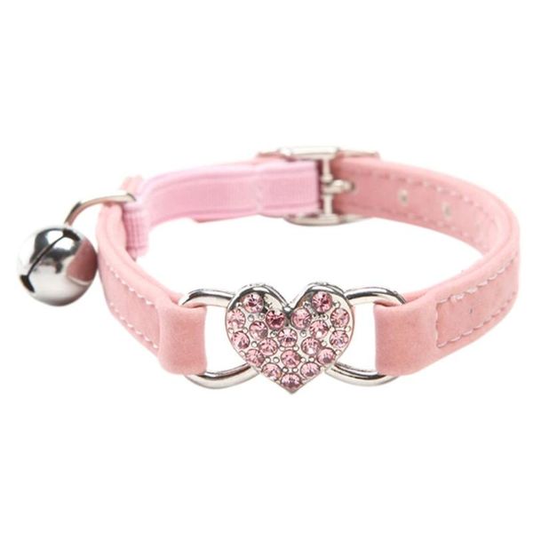 

dog collars & leashes lber heart charm and bell cat collar safety elastic adjustable with soft velvet material pet product small s pink pupp