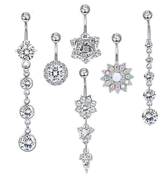 

6-piece stainless steel zircon silver navel ring set human body puncture jewelry