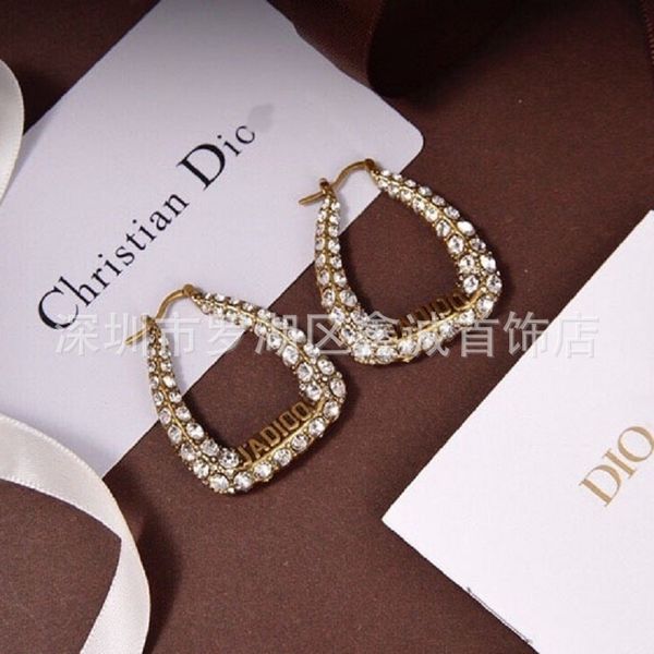 

75% off outlet online family new autumn 2021 personality french geometric letter rhinestone korean earrings female, Golden