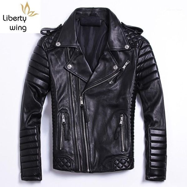 

men's leather & faux luxury black plus size brand classic sheepskin natural jackets mens genuine jacket fashion slim moto coats male