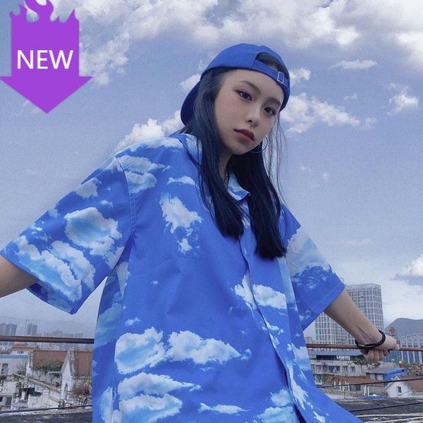 

causal women shirts 2021 summer korean blusas mujer streetwear harajuku printed blouse short sleeve turn down collar women's blouses &, White