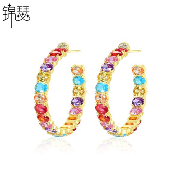 

jewelry charm stud siphon earrings fashion temperament banquet women's colorful copper inlaid zirconium present, Golden