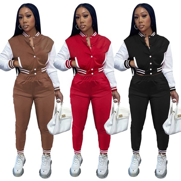 

fall winter women tracksuits baseball uniform suits long sleeve jacket sweatpants two piece set active outfits outdoor sports suit sweatsuit, Gray
