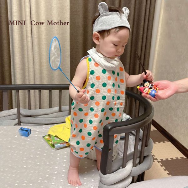 

children's pajamas one-piece khaki children's clothing wave point sleeping bag air conditioning infant climbing household, White