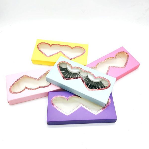

50/100 pcs mix color laser frame heart-shaped window wholesale 25mm mink lashes premium packaging paper eyelash box makeup1