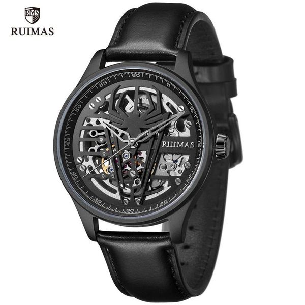 

wristwatches ruimas luxury leather mechanical watches men brand strap analog automatic watch man waterproof wristwatch clock 6787, Slivery;brown