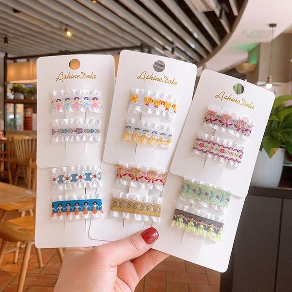 

hair accessories sweet embroidery flower baby hairpin cute cartoon bb clip girls headdress for children fashion, Slivery;white