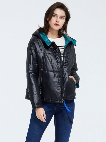 

ziai zip up hooded puffer coat b3l5#, Black