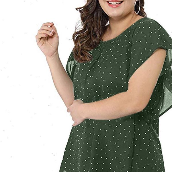 

38 women blouses womens summer plus size ruffle sleeve shirt polka dot chiffon casual fashion, White