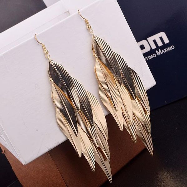 

dangle & chandelier baroque vintage leaf drop long earrings willow fringed tassel gold color for woman fashion pendientes mujer jewelry, Silver