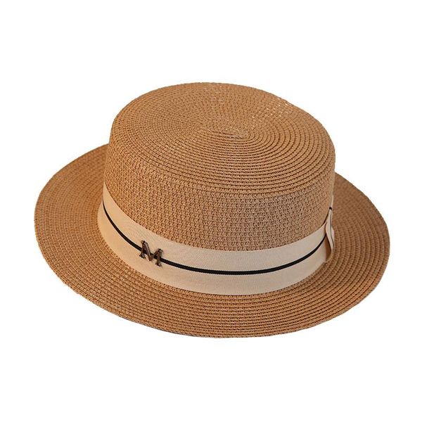 

wide brim hats 2021 summer women's boater beach hat female panama lady classic flat bowknot straw sun women fedora, Blue;gray