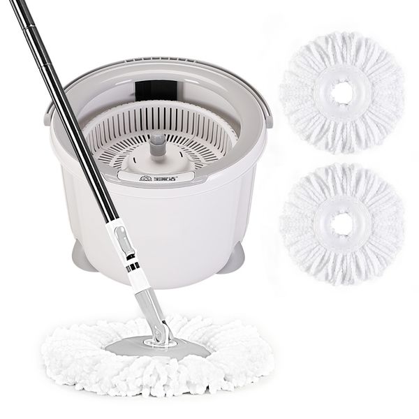 

yocada 360 spin adjustable floor mop with cleaning bucket 2 pcs microfiber pads extended handle for hardwood cleaning tools