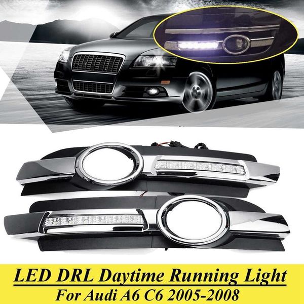 

emergency lights 1pair car led drl daytime running driving fog lamp white with controller wiring for a6 c6 2005-2008