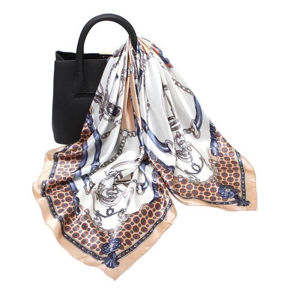 

scarves 2021 spring and summer imitation silk satin printed small square scarf all-match shawl wholesale pattern, Blue;gray