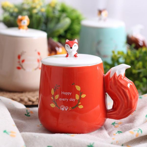 

personality cute animal ceramic cup with lid mark couple office coffee 020 y mugs