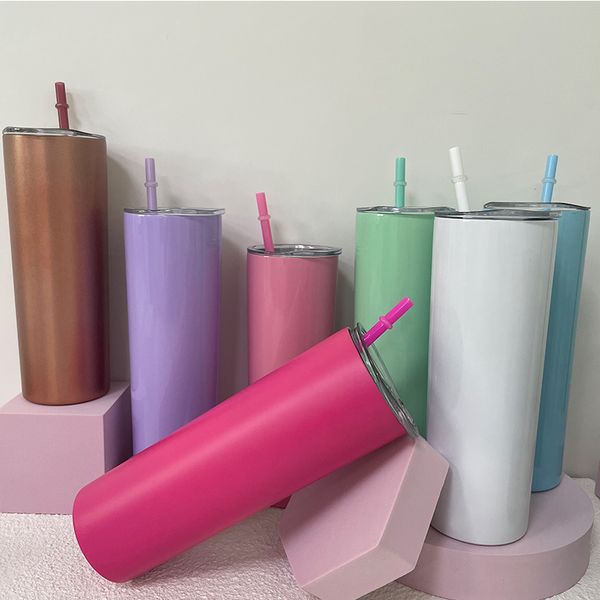 Bicchiere skinny da 13 colori da 20 once Bottiglia d'acqua sottile isolata in oro rosa Thermos in acciaio inossidabile