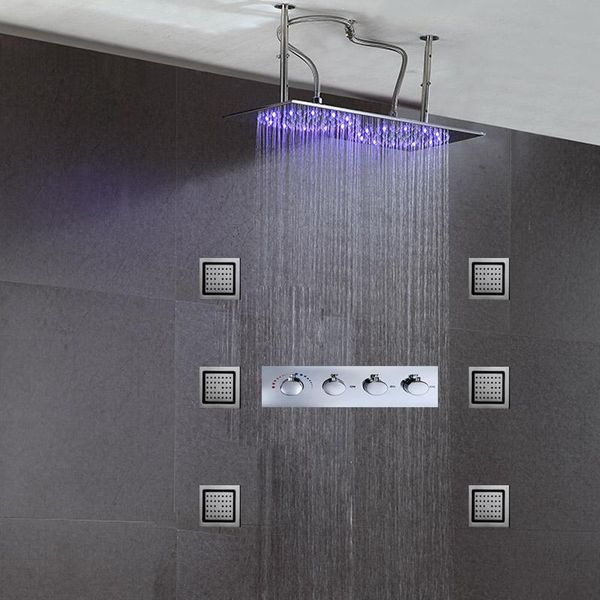 

double rainfall led shower set 304 stainless steel bathroom rain faucets saving water handheld massage body jets spout sets