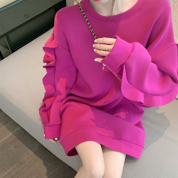 

medium-long space-cotton pullover sweatshirt zipper ruffle patchwork long sleeve hoodies autumn winter jumper 6d465 210429, Black