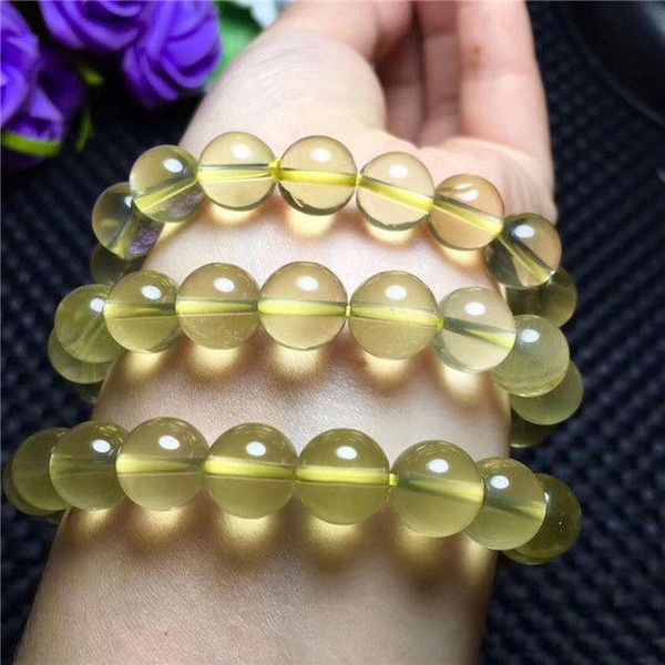 

beaded, strands natural lemon yellow crystal round beads bracelet 10mm, Black
