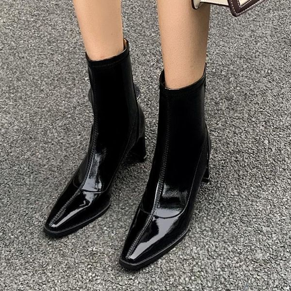 

boots elegant women ankle fashion genuine leather high heels side zipper wedding working shoes woman autumn winter, Black