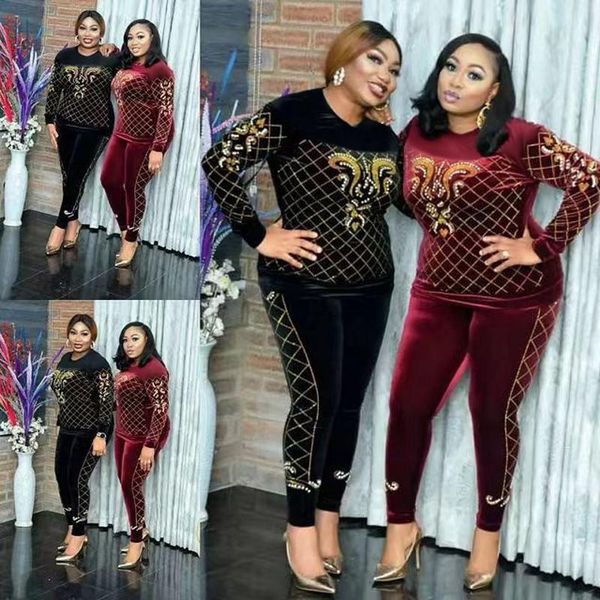 

two piece set women 2021 spring autumn fashion africa suit and pants super elastic african sets for lady clothes ethnic clothing, Red
