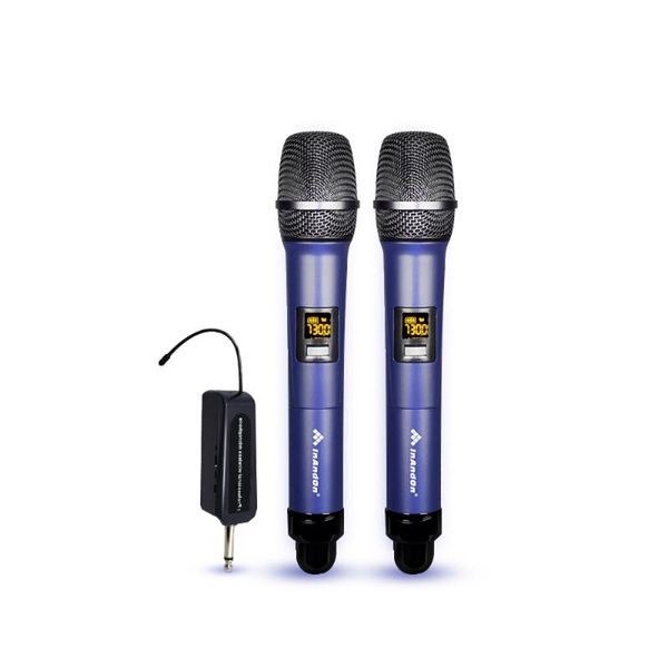 

microphones portable uhf wireless karaoke microphone rechargeable two-handed blue cordless