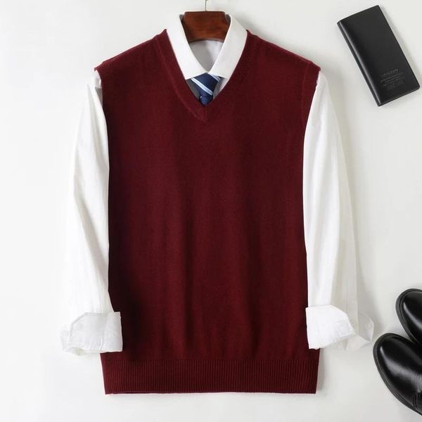 

men's sweaters sleeveless sweater loose vest autumn and winter fashion slim knitted casual solid color v-neck pullover 7xl 8xl, White;black