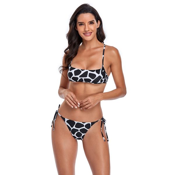 

women's swimmer 2021 split swimsuit bra printed bikini, White;black