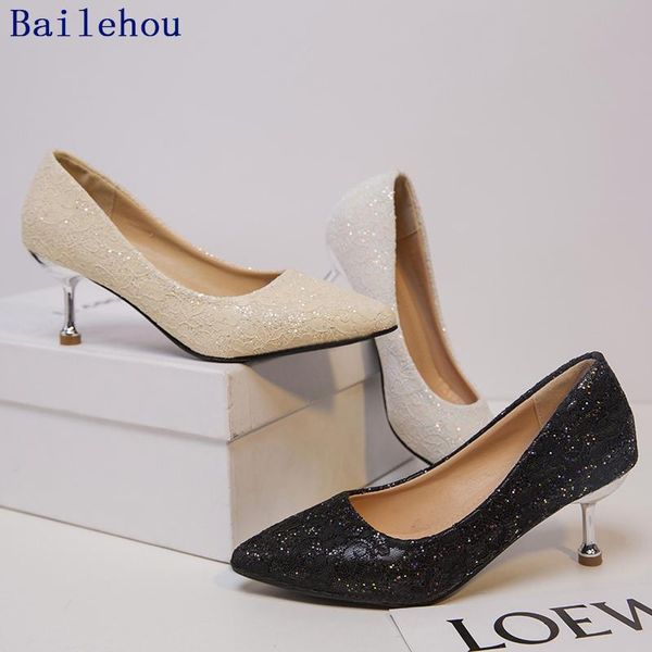 

dress shoes summer for women sandals 2021 high heels rhinestones high-heeled pointed toe slip-on woman pumps female, Black